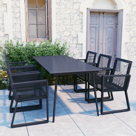 7-piece garden dining set PVC rattan black