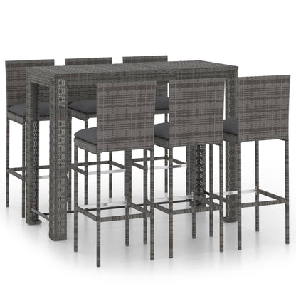 7-tlg. Garten-Bar-Set mit Anthrazit Kissen Poly Rattan