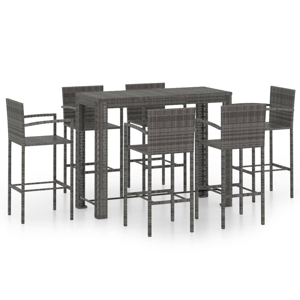 7-tlg. Garten-Bar-Set mit Armlehnen Poly Rattan Grau