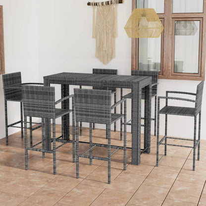 7-tlg. Garten-Bar-Set mit Armlehnen Poly Rattan Grau