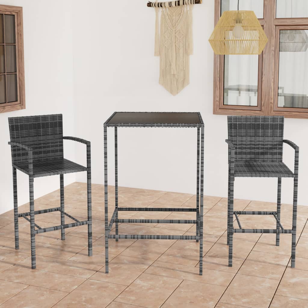 3-tlg. Gartenbar-Set Poly Rattan Grau