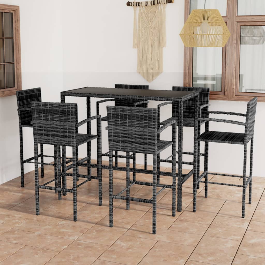 7-tlg. Gartenbar-Set Poly Rattan Grau