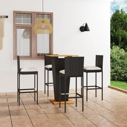 5-tlg. Gartenbar-Set mit Kissen Poly Rattan Schwarz