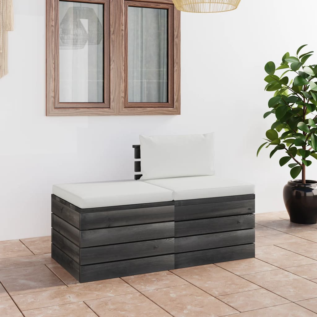 2 kom. Vrtna garnitura od paleta s jastucima od borovine