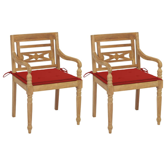 Batavia chairs 2 pcs. with red cushions solid teak wood