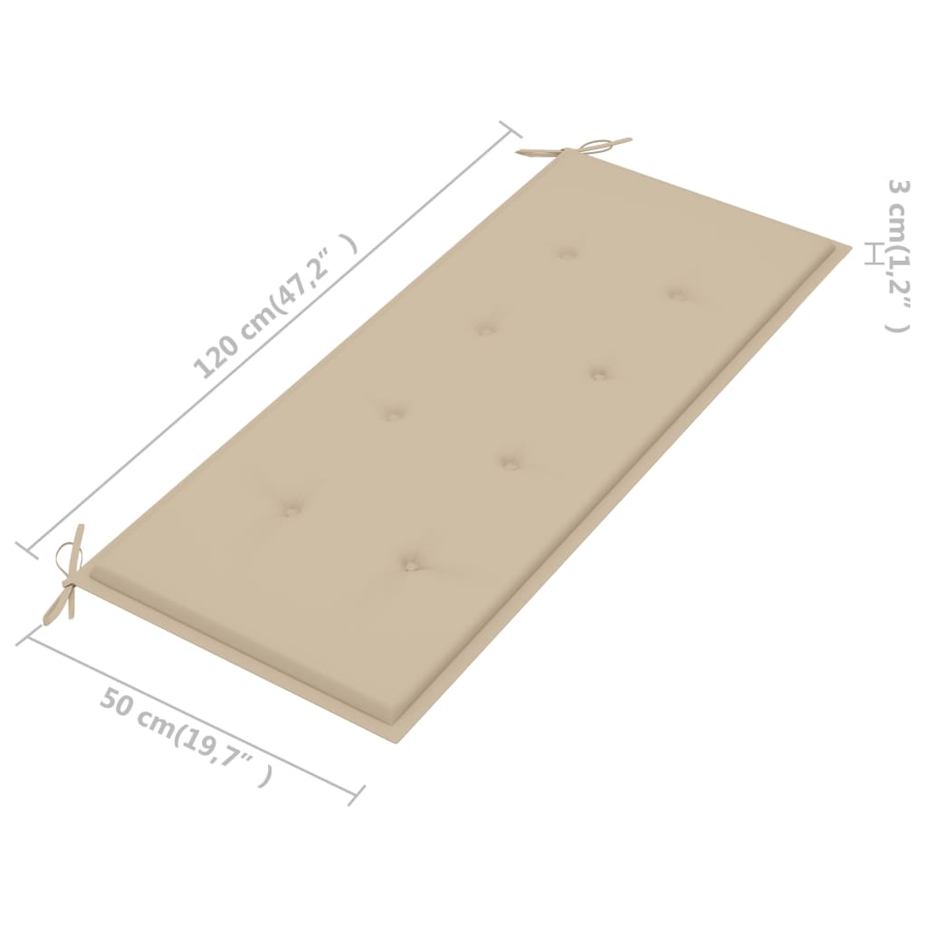 Batavia-Gartenbank mit Beigem Kissen 120 cm Teak Massivholz