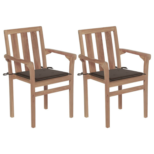 Garden chairs 2 pcs with taupe cushions teak solid wood