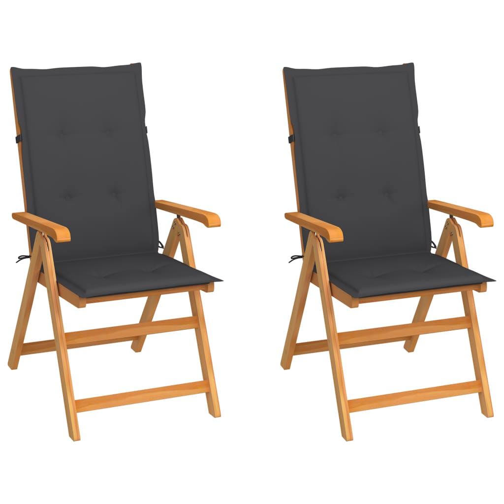 Garden chairs 2 pcs with anthracite cushion solid teak wood