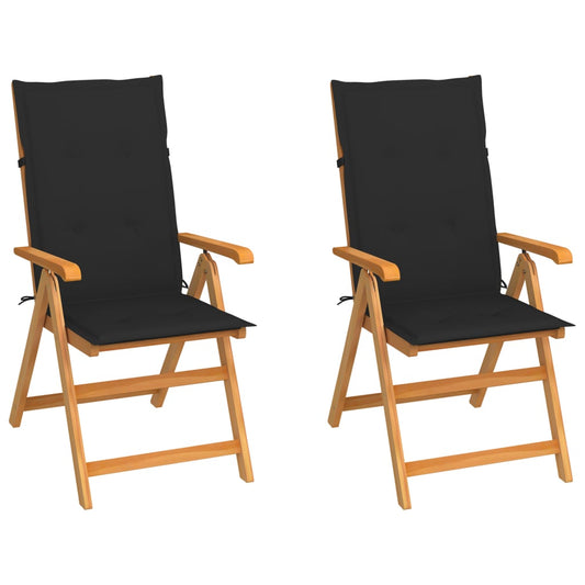 Garden chairs 2 pcs. with black cushions solid teak wood