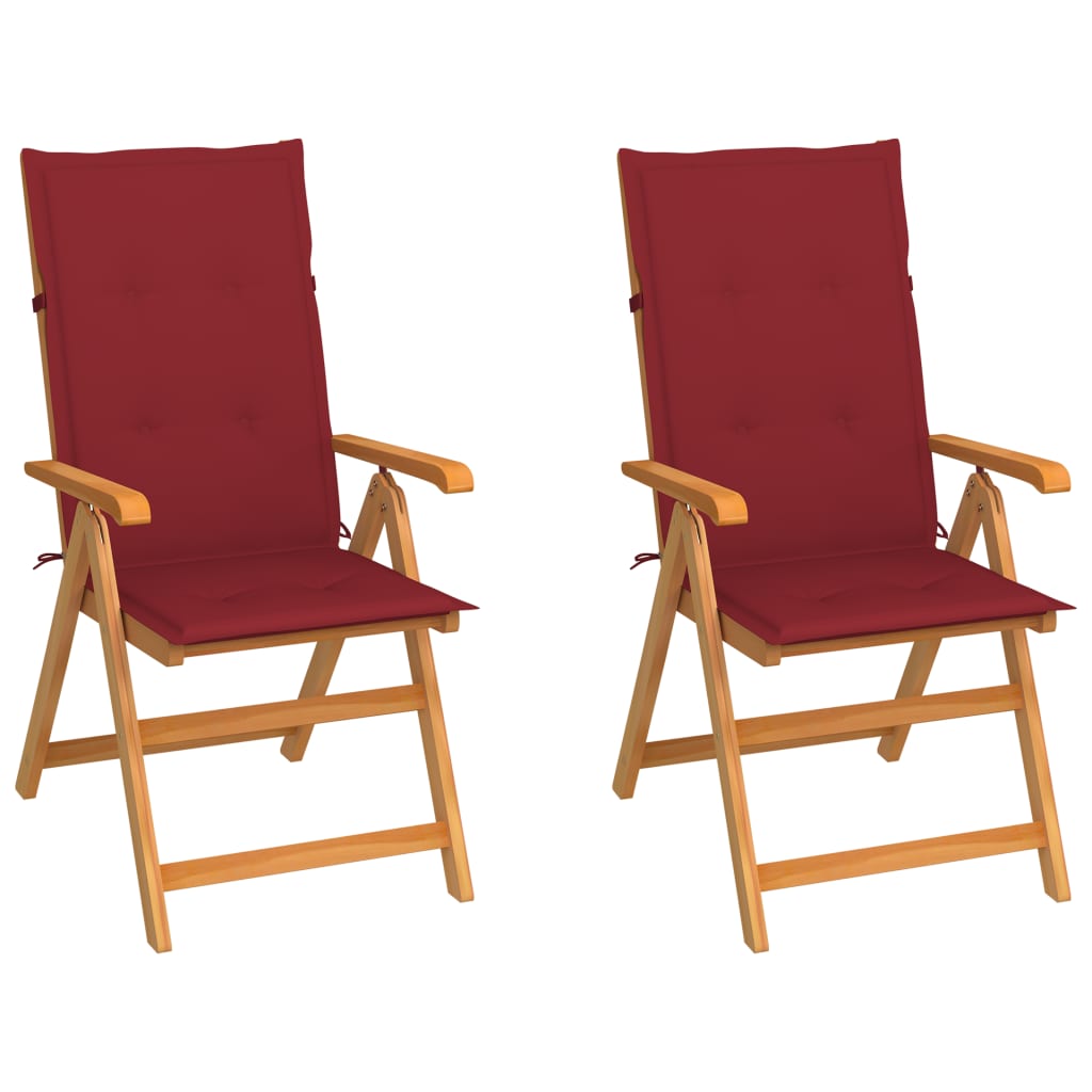 Garden chairs 2 pcs with wine red cushions solid teak wood