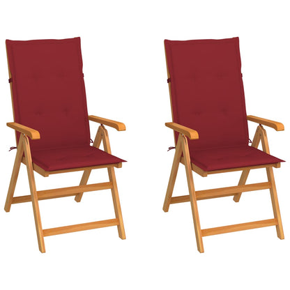 Garden chairs 2 pcs with wine red cushions solid teak wood