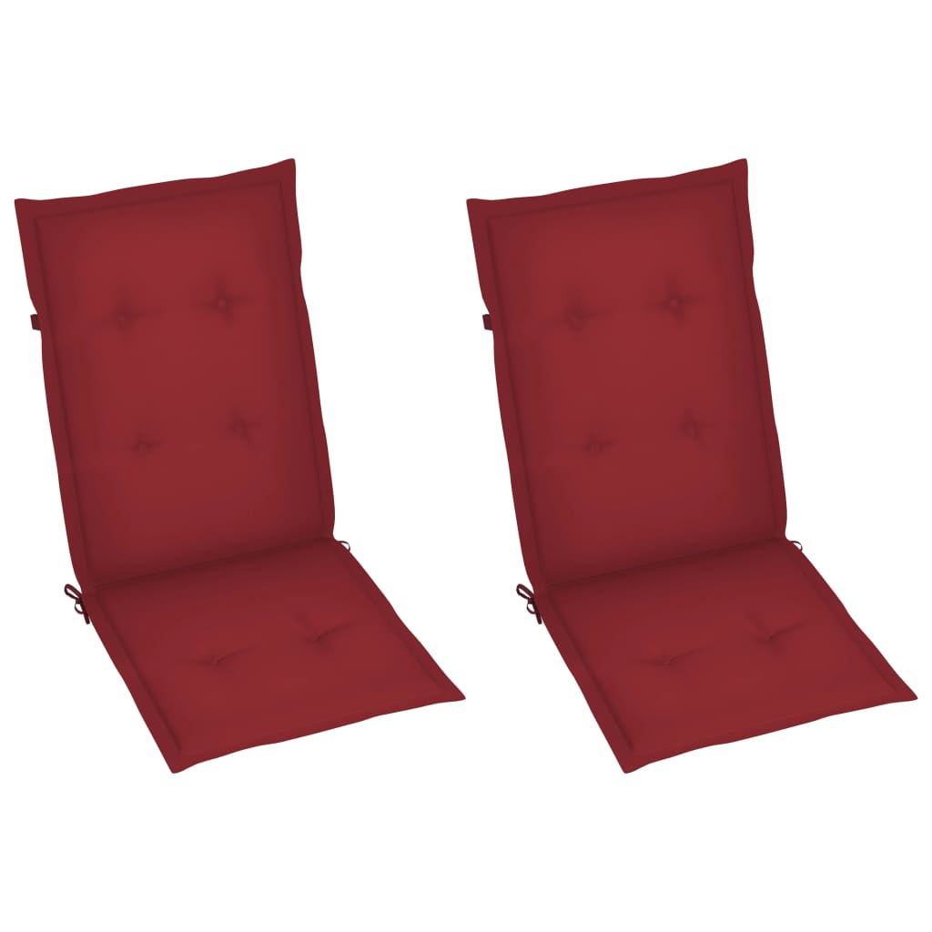 Garden chairs 2 pcs with wine red cushions solid teak wood