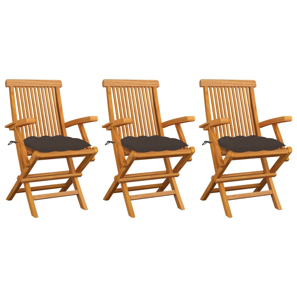 Garden chairs with taupe cushions 3 pcs. Solid teak wood