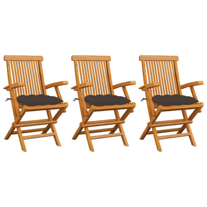 Garden chairs with taupe cushions 3 pcs. Solid teak wood