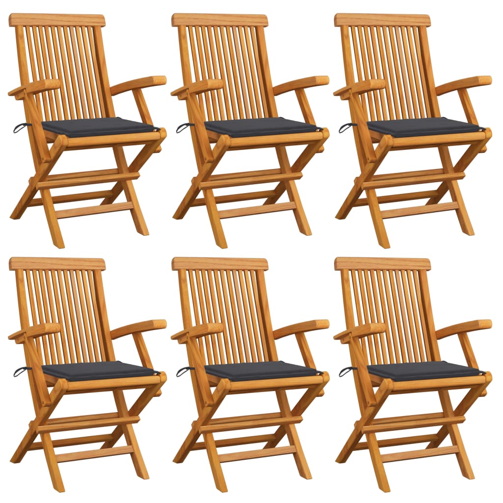 Garden chairs with anthracite cushions 6 pcs. Solid teak wood