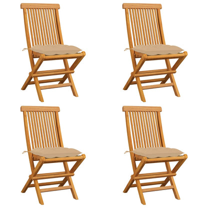 Garden chairs with beige cushions 4 pcs. Solid teak wood