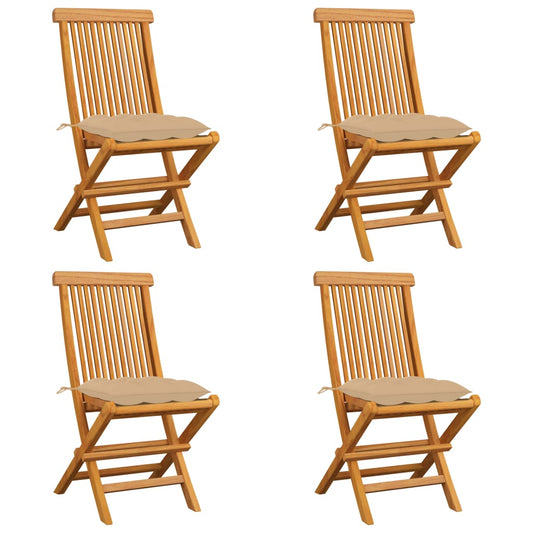 Garden chairs with beige cushions 4 pcs. Solid teak wood