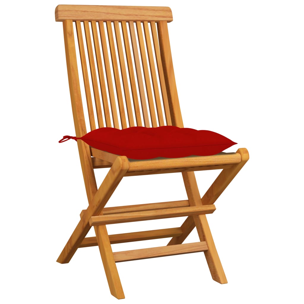 Garden chairs with red cushions 4 pcs. Solid teak wood