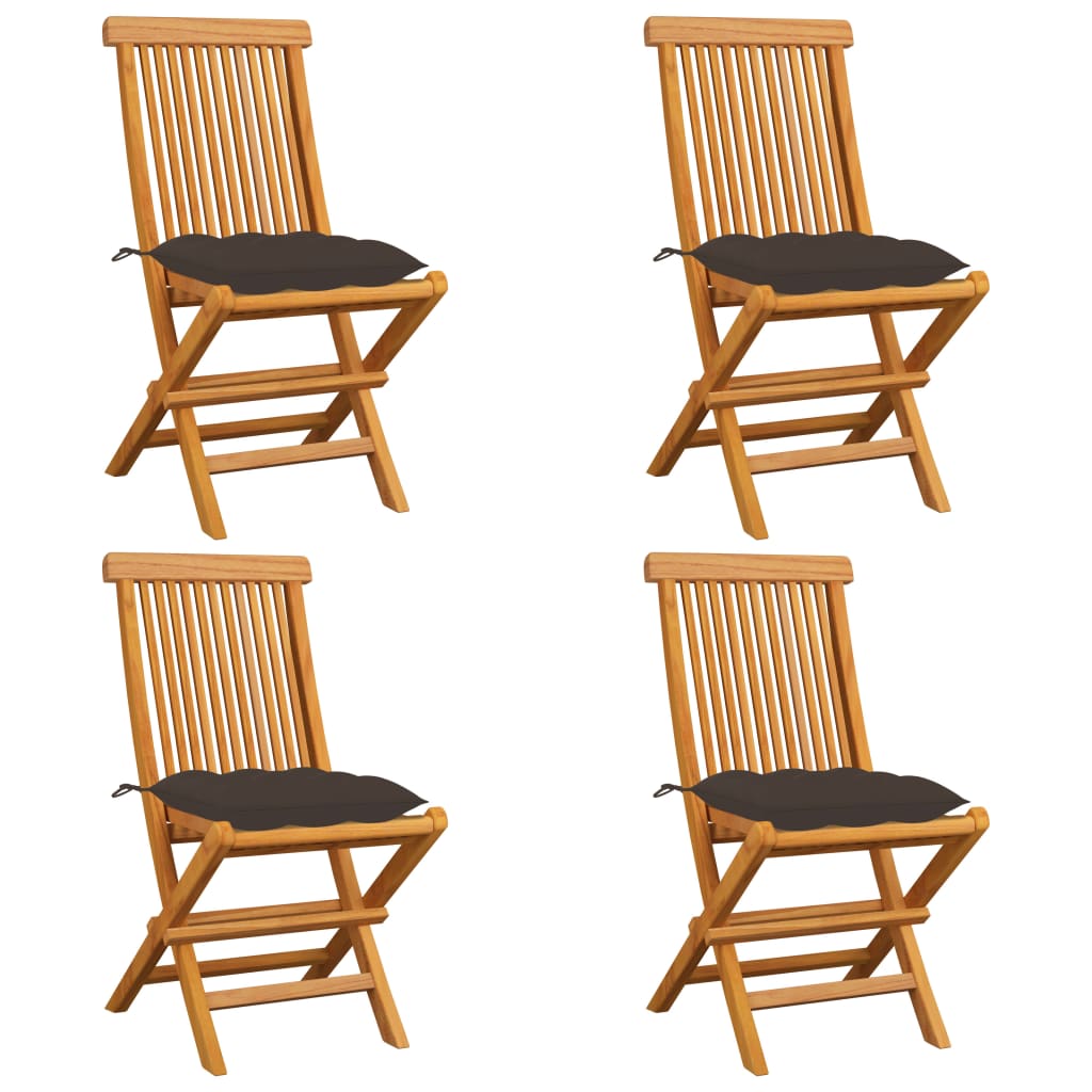 Garden chairs with taupe cushions 4 pcs. Solid teak wood