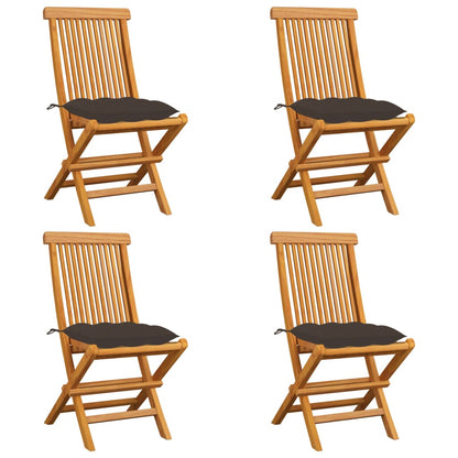 Garden chairs with taupe cushions 4 pcs. Solid teak wood