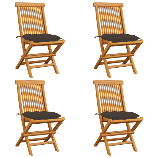 Garden chairs with taupe cushions 4 pcs. Solid teak wood