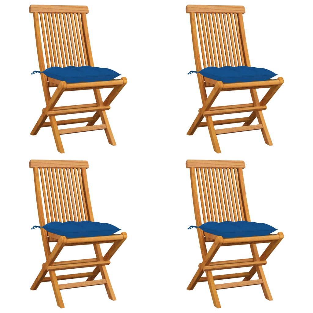 Garden chairs with blue cushions 4 pcs. Solid teak wood