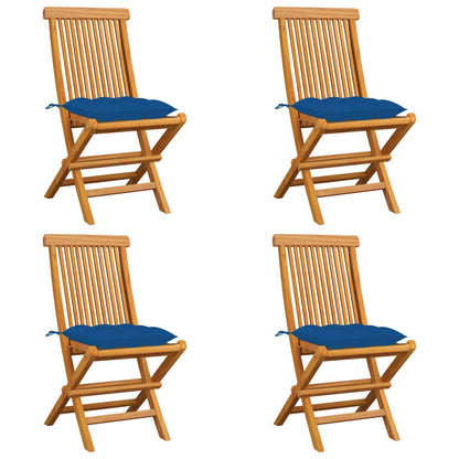 Garden chairs with blue cushions 4 pcs. Solid teak wood