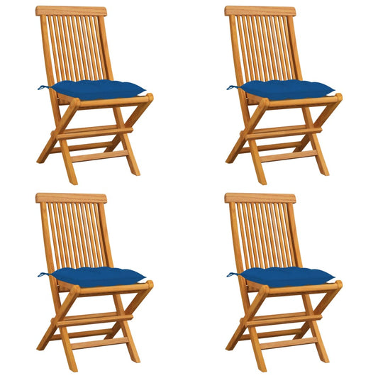 Garden chairs with blue cushions 4 pcs. Solid teak wood