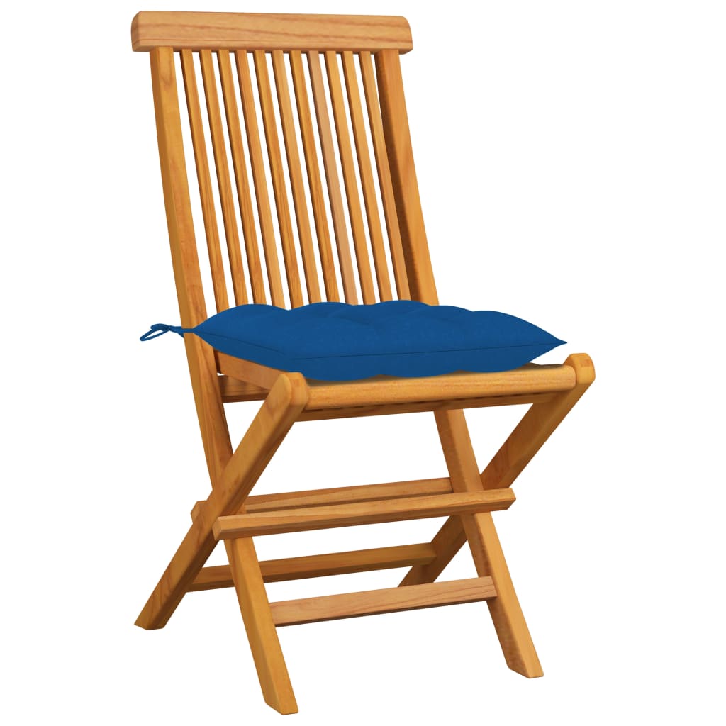 Garden chairs with blue cushions 4 pcs. Solid teak wood