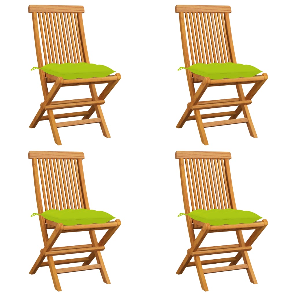 Garden chairs with light green cushions 4 pcs. Solid teak wood