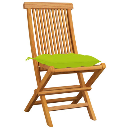 Garden chairs with light green cushions 4 pcs. Solid teak wood