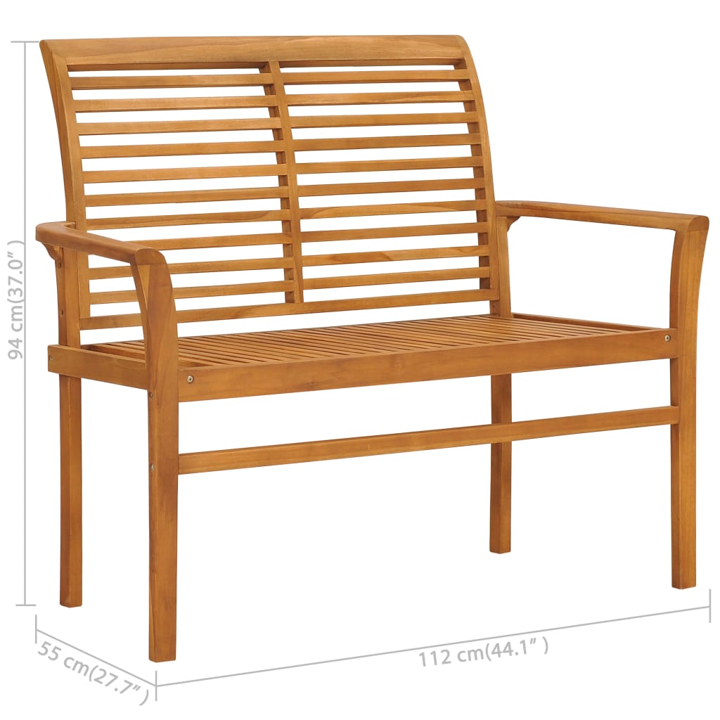 Gartenbank mit Schwarzer Auflage 112 cm Massivholz Teak