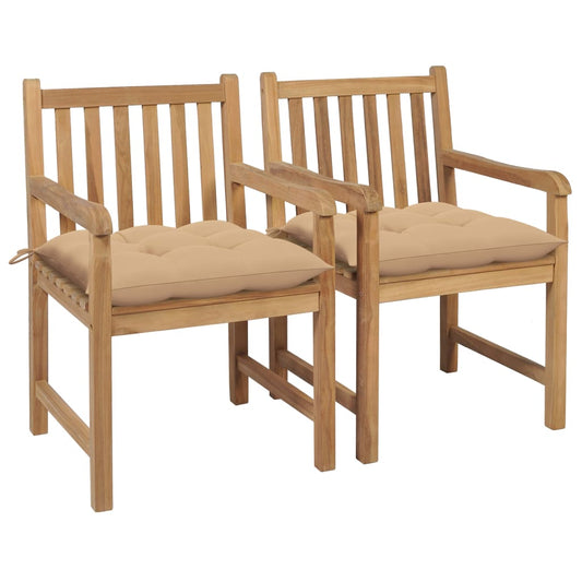 Garden chairs 2 pcs. with beige cushions solid teak wood