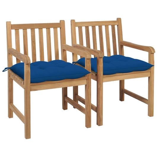 Garden chairs 2 pcs. with blue cushions solid teak wood