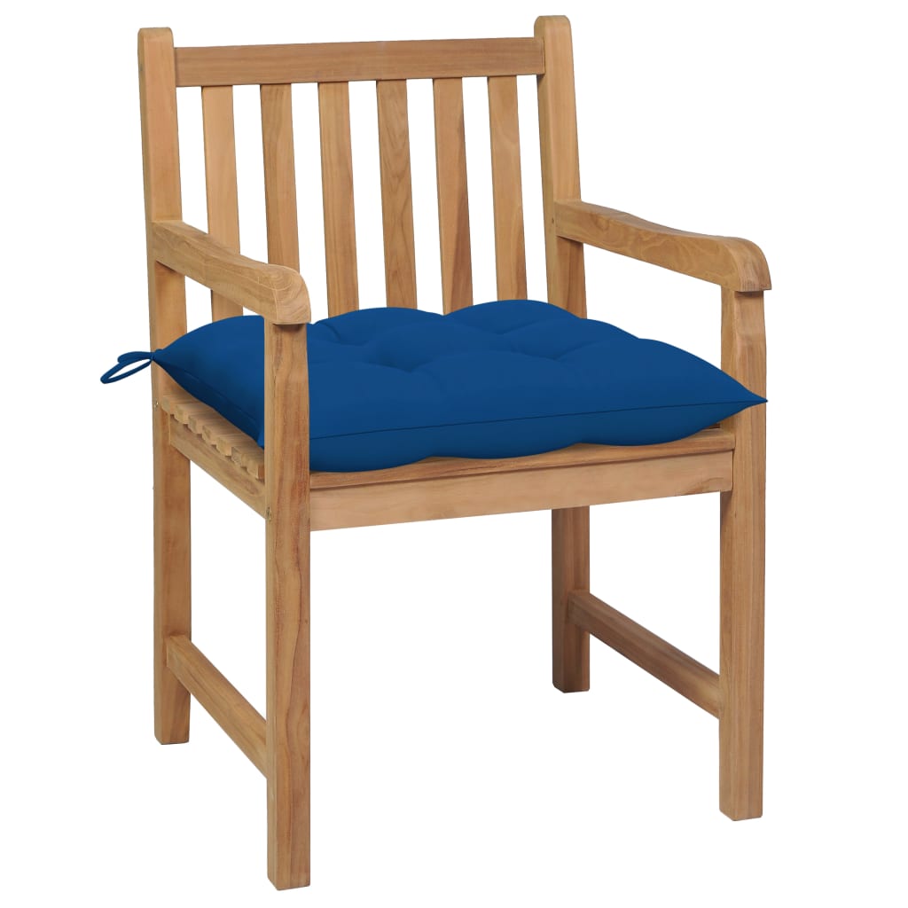 Garden chairs 2 pcs. with blue cushions solid teak wood