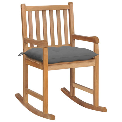 Rocking chair with grey cushion solid teak wood