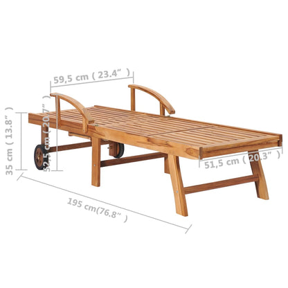 Sonnenliege mit Auflage Grau Massivholz Teak