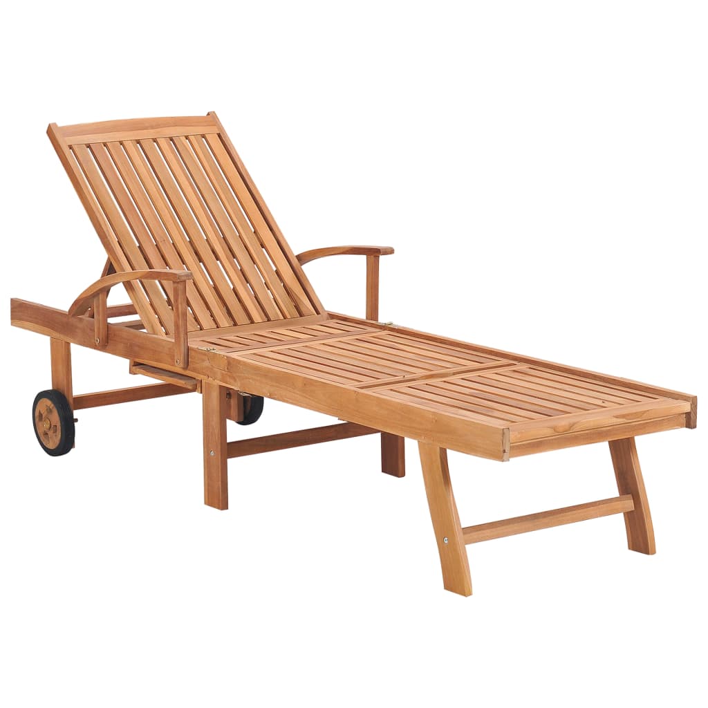 Sun lounger with cushion cream solid wood teak