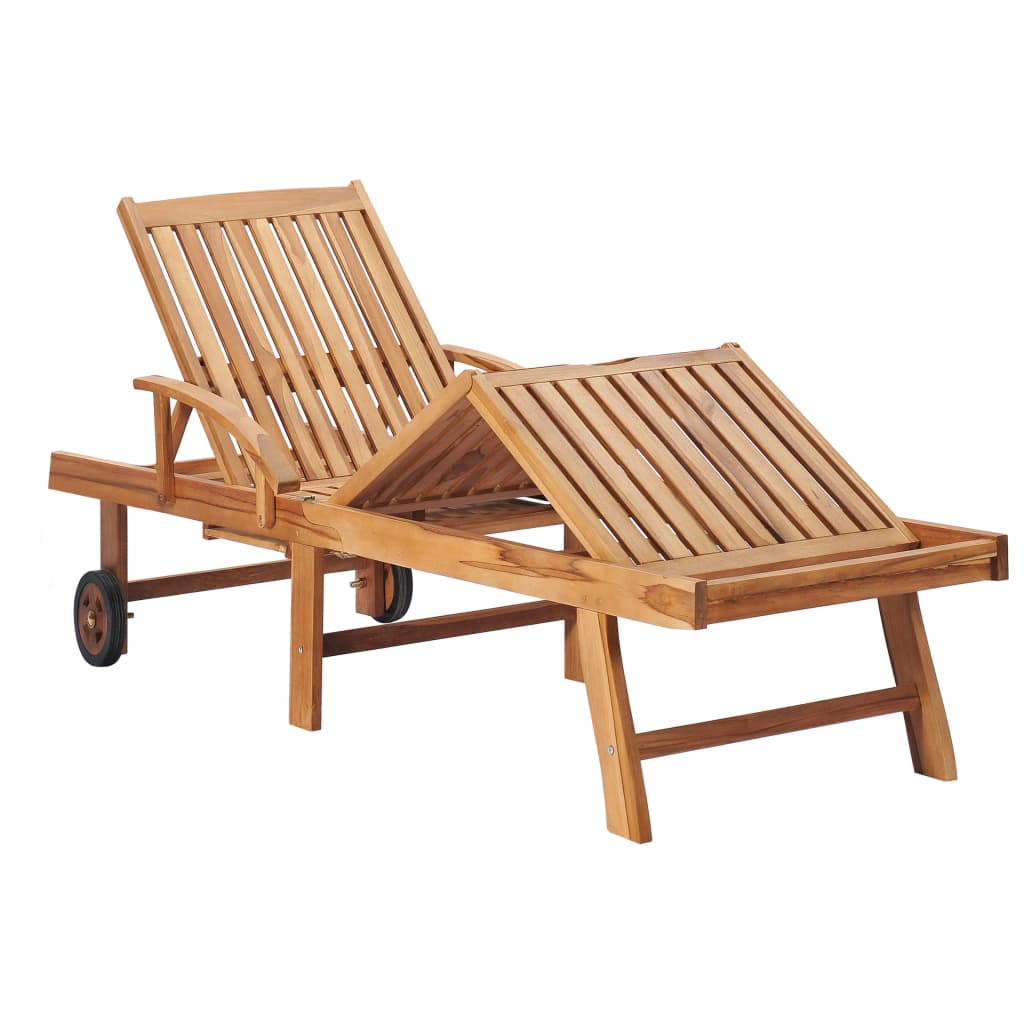 Sun lounger with cushion cream solid wood teak