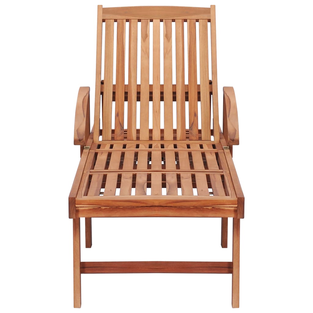 Sun lounger with cushion cream solid wood teak