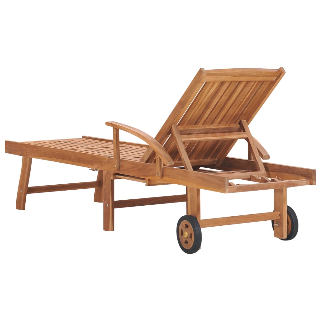 Sun lounger with cushion cream solid wood teak