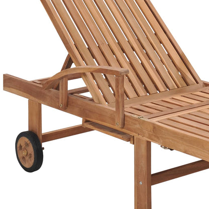 Sun lounger with cushion cream solid wood teak