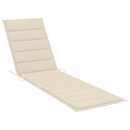 Sun lounger with cushion cream solid wood teak