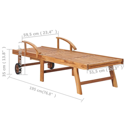 Sonnenliege mit Auflage Graues Karomuster Massivholz Teak