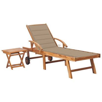 Sonnenliege mit Tisch und Auflage Massivholz Teak