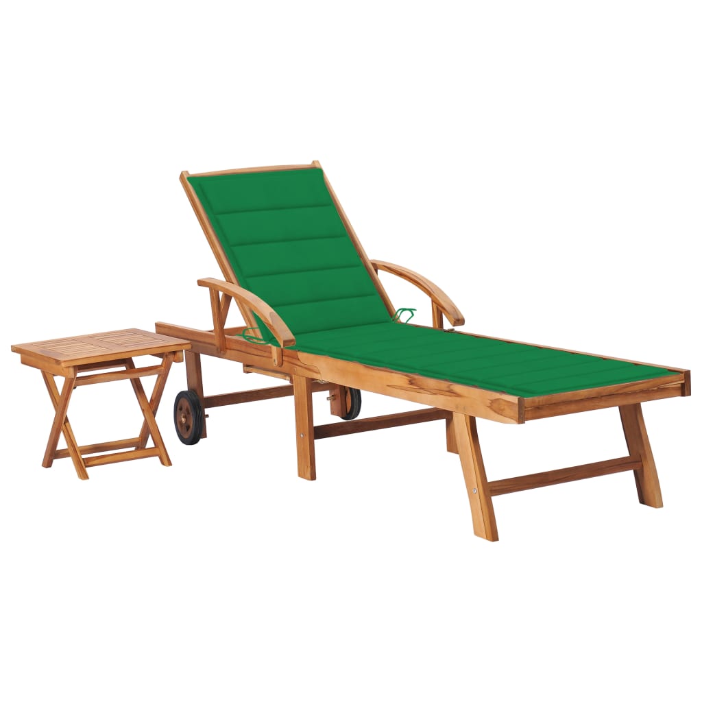 Sonnenliege mit Tisch und Auflage Massivholz Teak