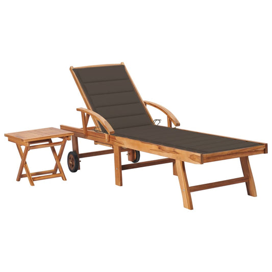 Sonnenliege mit Tisch und Auflage Massivholz Teak