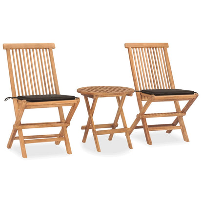 3-piece garden dining set with cushions, foldable, solid teak wood