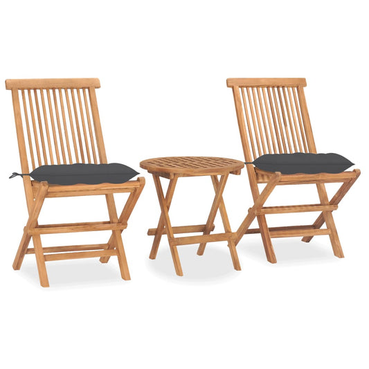 3-piece garden dining set with cushions, foldable, solid teak wood