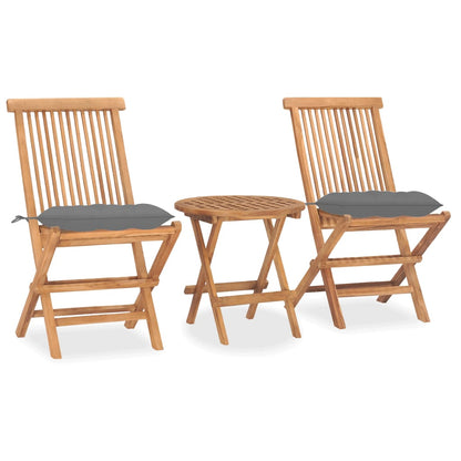 3-piece garden dining set with cushions, foldable, solid teak wood